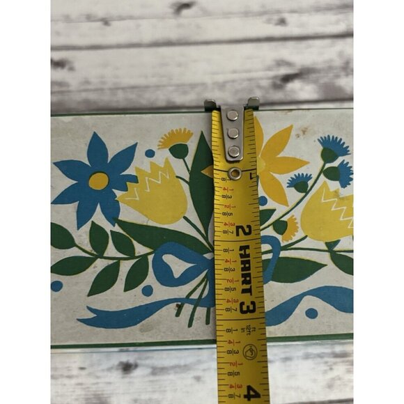 Vntge Retro Syndicate MFG Co Metal Tin Recipe Box Yellow & Blue Flowers-12 - Picture 9 of 10